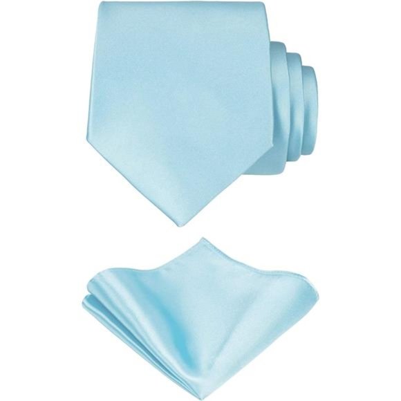 Solid Tie Satin Color Formal Necktie and Pocket Square Sets in Gift Box - Picture 1 of 6